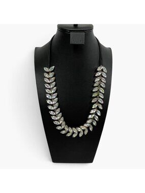 Rhinestone Leaf Design Adjustable Necklace Iridescent Crystals On Black Cord